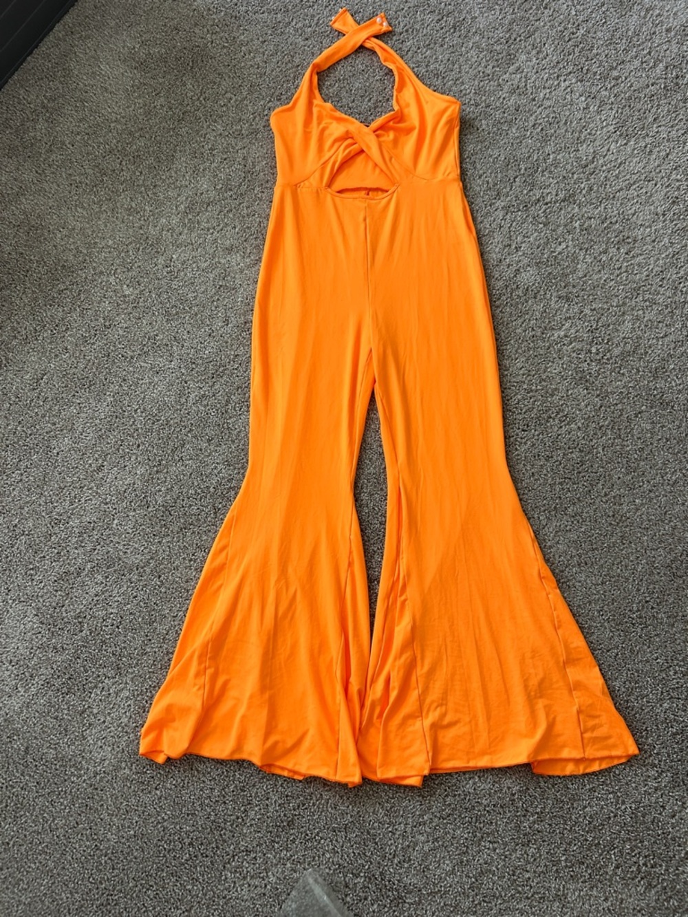 Neon Orange Halter Flared Jumpsuit